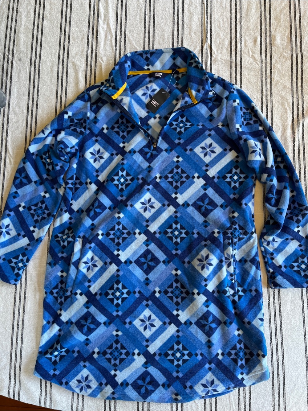 Lands' End Blue Geometric Fleece Quarter-Zip NWT Medium Women’s